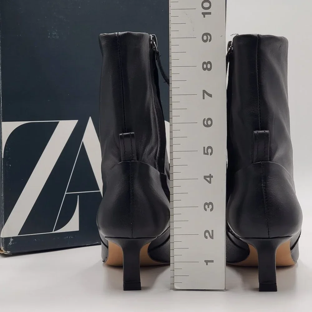 Zara Black Leather Kitten Heel Booties - NWT - Picture 10 of 16